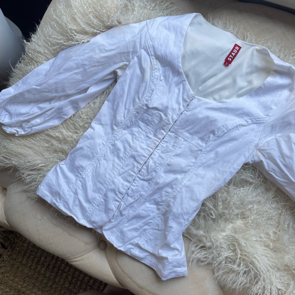 Staud white puffed sleeve top